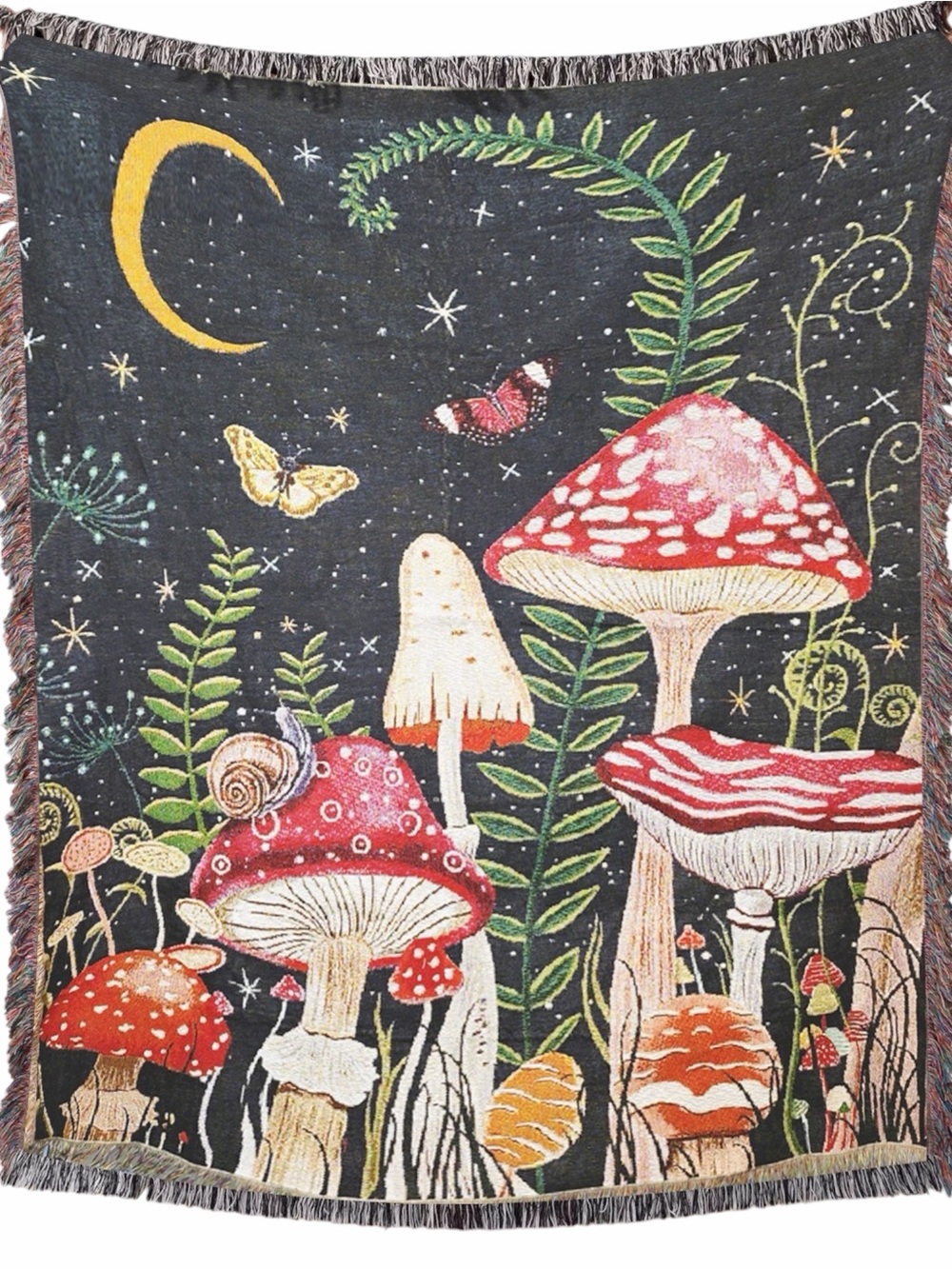 NWT Mushroom Celestial Woven Tapestry Throw Blanket 51x63 Cottagecore Goblincore